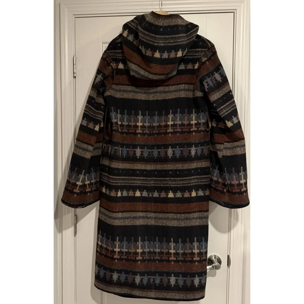 Vintage Luba Wool Coat Hood Size XL Union Made Aztec Heavy Navajo Missing Belt